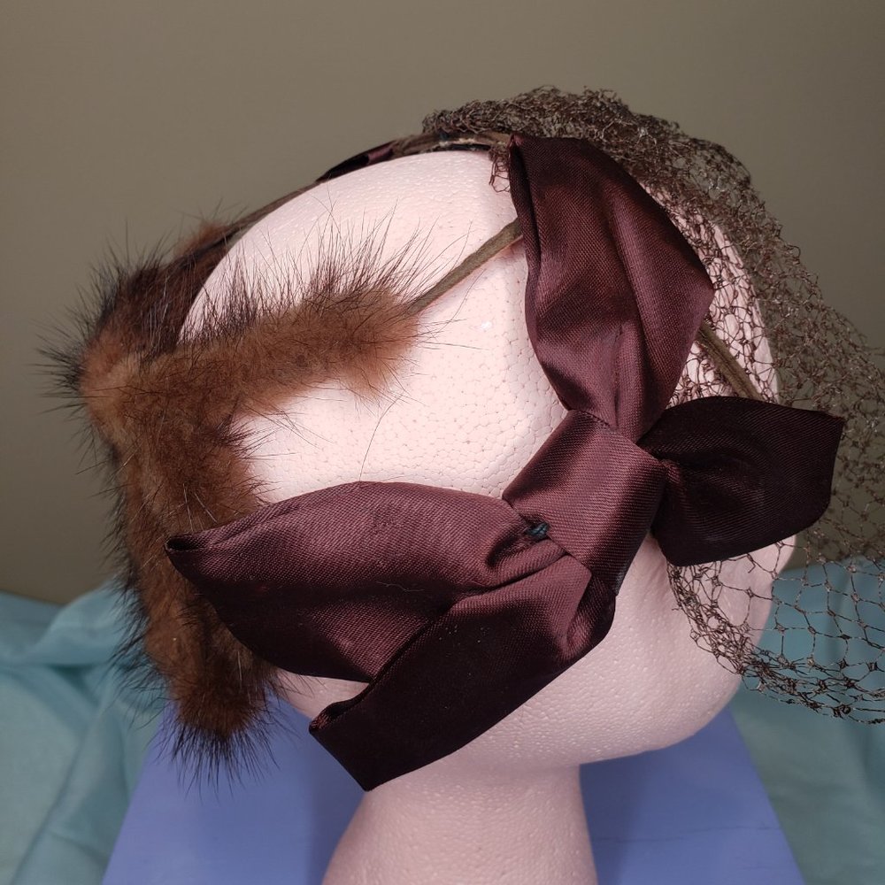 Vintage bow & faux fur headband - Picture 3 of 6